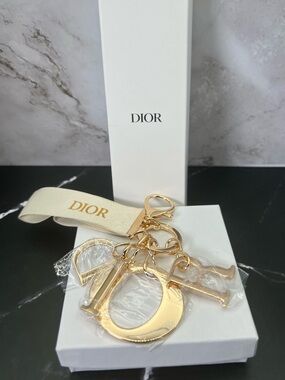 DIOR 2025 VIP Gold Letters w/ Embroidered Gold Dior Keychain/Bag Charm With Box